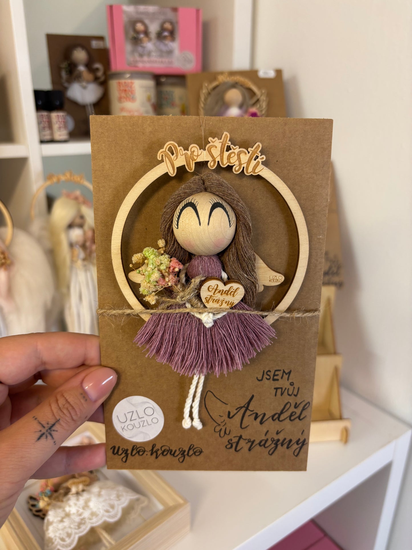 Andělka v kroužku Pro štěstí, fialová