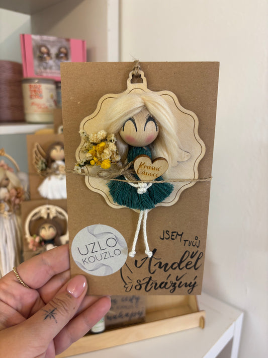 Andělka v dřevěné baňce, zelená