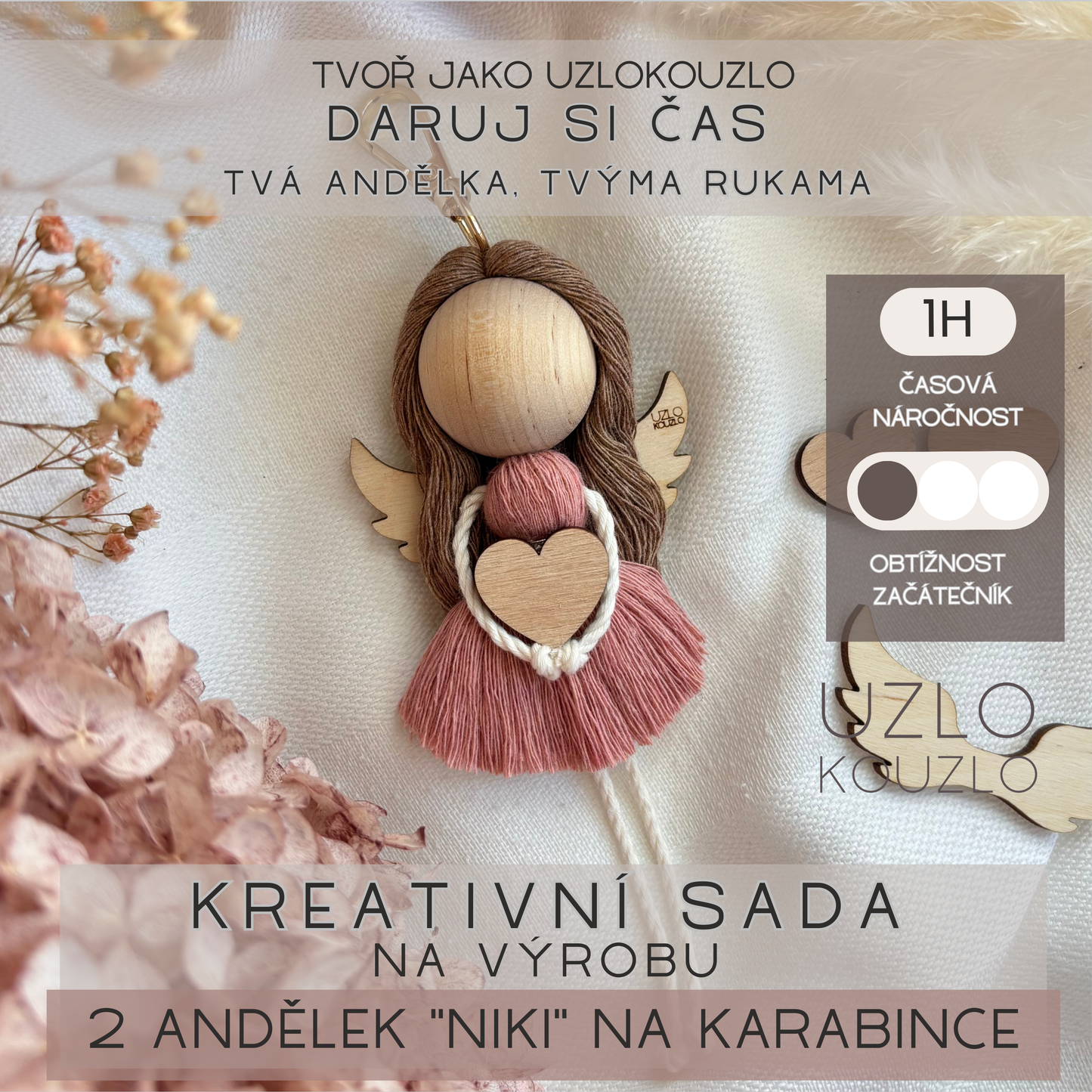Kreativní sada: na výrobu 2 andělek “NIKI” na karabince